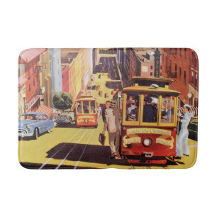 Tapis De Bain Art de l'affiche de voyage des anciennes voitures 