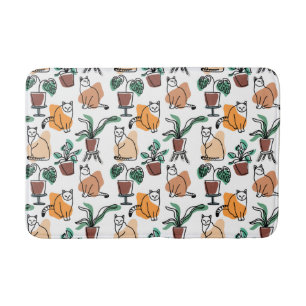 Tapis De Bain Art de trait dessin chats et fleurs