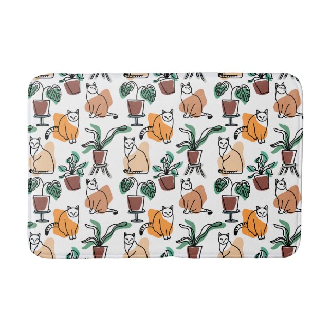 Tapis De Bain Art de trait dessin chats et fleurs (Devant)