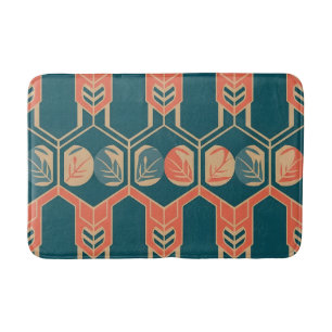 Tapis De Bain Art déco botanique géométrique sarcelle et rose co