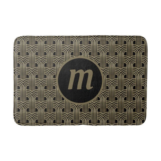 Tapis De Bain Art Déco Monogramme Or et Noir (Devant)