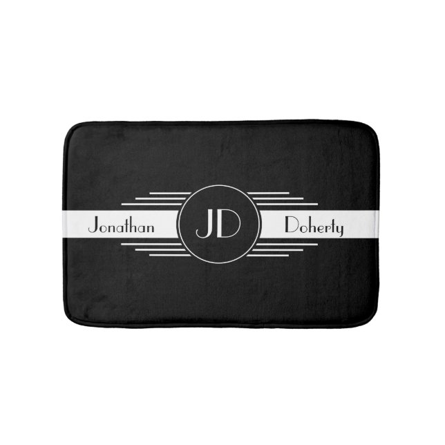 Tapis De Bain Art déco noir et blanc de monogramme (Devant)