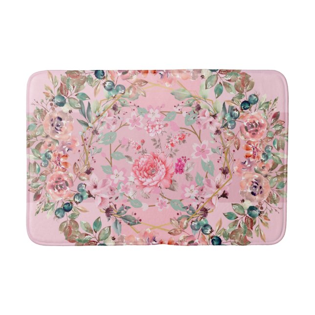 Tapis De Bain Art Floral, Couronne Florale Rose (Devant)