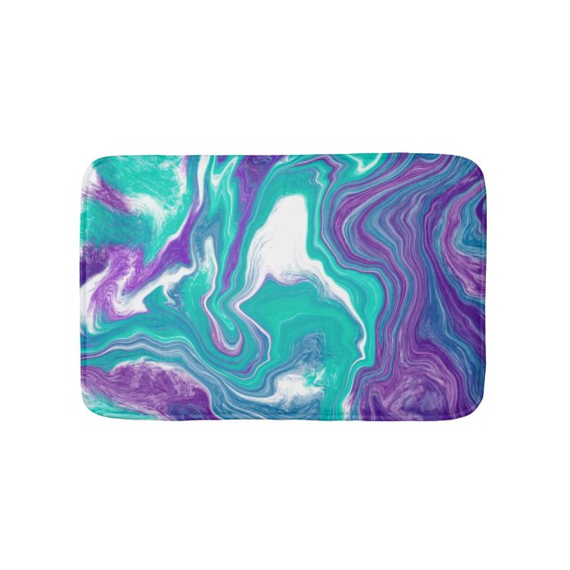 Tapis De Bain Art fluide en marbre turquoise et violet (Devant)
