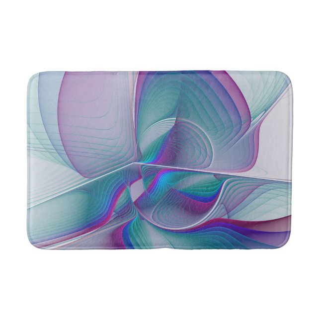 Tapis De Bain Art Fractal Abstrait rose bleu turquoise (Devant)