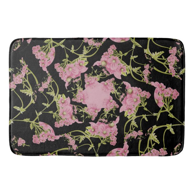 Tapis De Bain Art fractal d'Achille rose et noir (Devant)