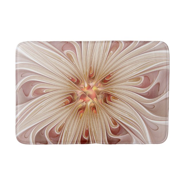 Tapis De Bain Art fractal de fleurs pastel moderne abstrait pêch (Devant)