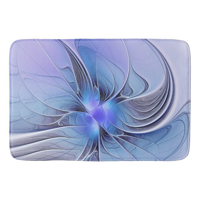 Tapis De Bain Art fractal moderne abstrait bleu lavande (Devant)