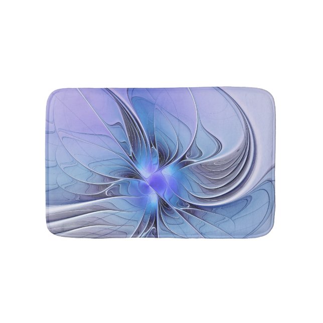 Tapis De Bain Art fractal moderne abstrait bleu lavande (Devant)