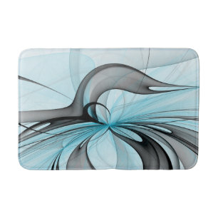 Tapis De Bain Art fractal moderne gris anthracite abstrait bleu