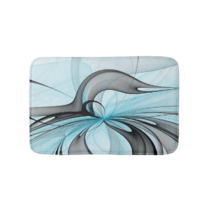 Tapis De Bain Art fractal moderne gris anthracite abstrait bleu