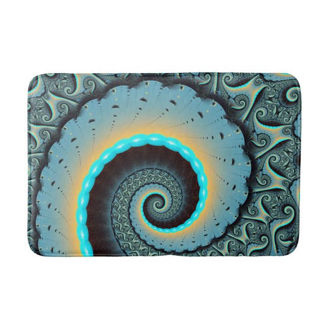 Tapis De Bain Art fractal spirale abstrait bleu turquoise orange (Devant)