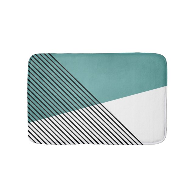 Tapis De Bain Art géométrique simple noir, blanc et turquoise (Devant)