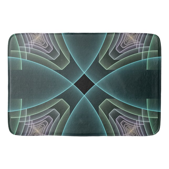 Tapis De Bain Art graphique géométrique fractal sarcelle moderne (Devant)
