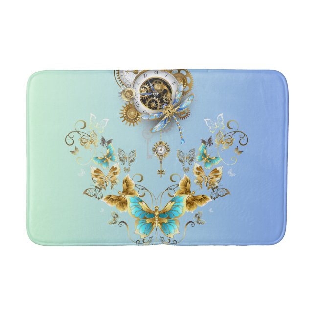 Tapis De Bain Art graphique Steampunk turquoise, Sérénité mécani (Devant)