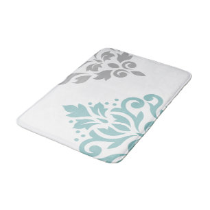 Tapis De Bain Art I de damassé de rouleau turquoise et gris sur