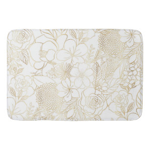 Tapis De Bain Art moderne Gold White Floral Doodles