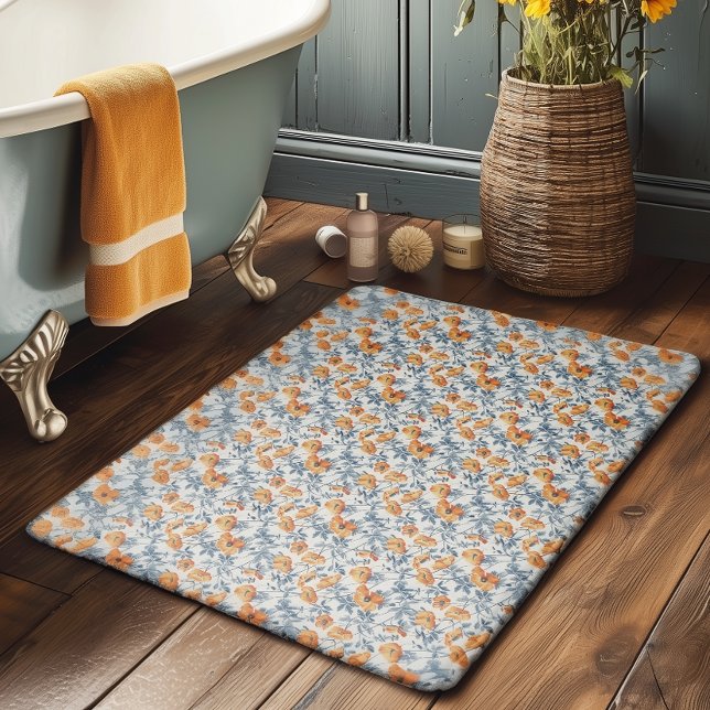Tapis De Bain Art Nouveau California Poppies Navy Banded (Créateur téléchargé)