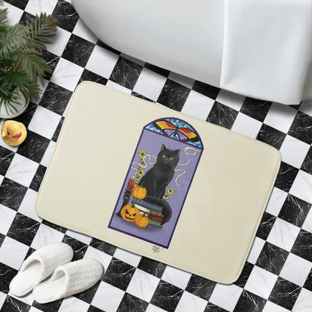 Tapis De Bain Art Nouveau Chat Noir Citrouille Violet Automne Ja (Créateur téléchargé)