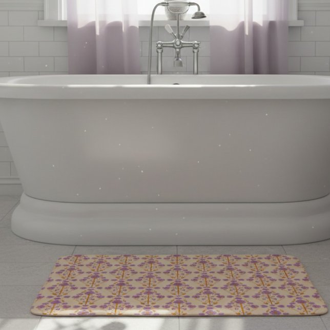 Tapis De Bain Art Nouveau Floral Pastel Purple Crème (A bathroom glow-up that starts with the floor. Soft pastel colors & hand drawn pattern.)