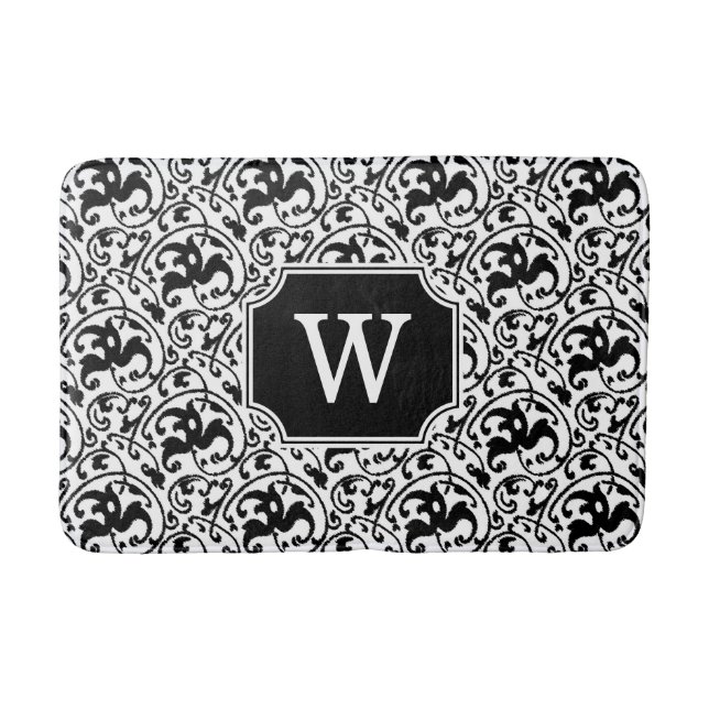 Tapis De Bain Art Nouveau Ikat - Blanc et Noir (Devant)