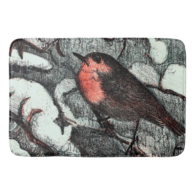 Tapis De Bain Art nouveau néerlandais Robin Bird en hiver (Devant)