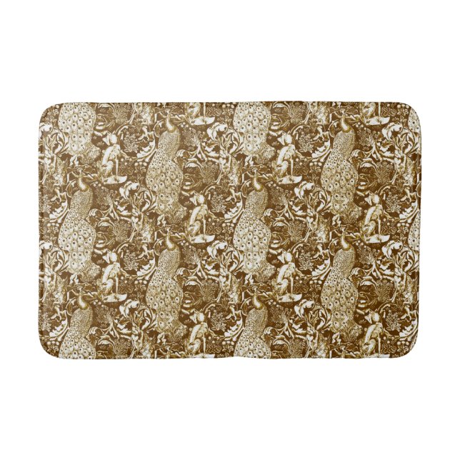 Tapis De Bain Art Nouveau Peacock Imprimer, Brown et crème (Devant)