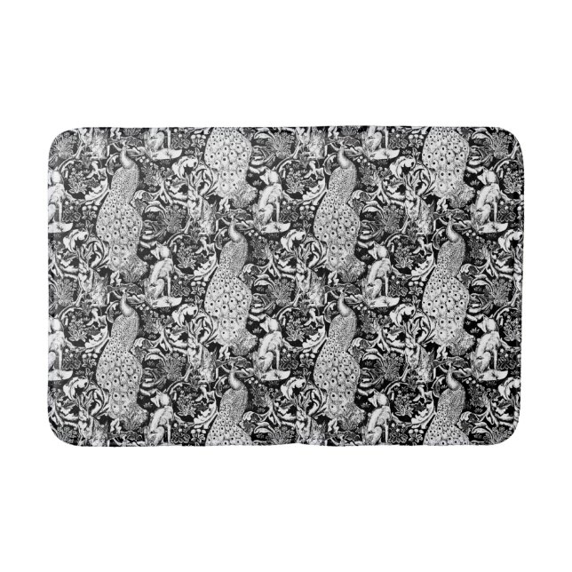 Tapis De Bain Art Nouveau Peacock Print, noir et blanc (Devant)
