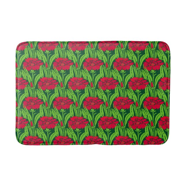 Tapis De Bain Art Nouveau rouge oeillets damas floral (Devant)