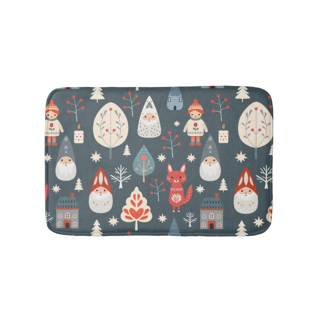 Tapis De Bain Art populaire scandinave avec génomes de Noël (Devant)