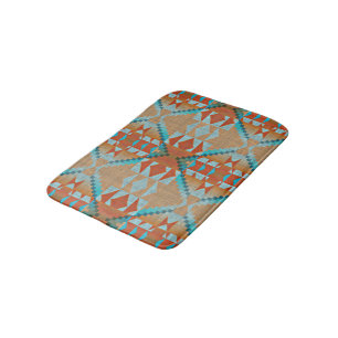 Tapis De Bain Art Tribal Orange Marron Aqua Turquoise Bleu