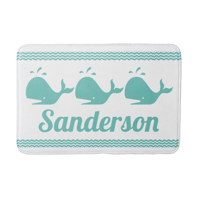 Tapis De Bain Artic Teal Blue Whale & waves Blue & White coastal (Devant)
