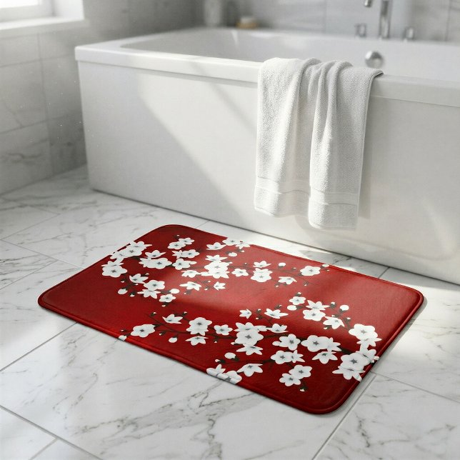 Tapis De Bain Asie Fleur Blanche Cerisier Fleur Rouge (Créateur téléchargé)