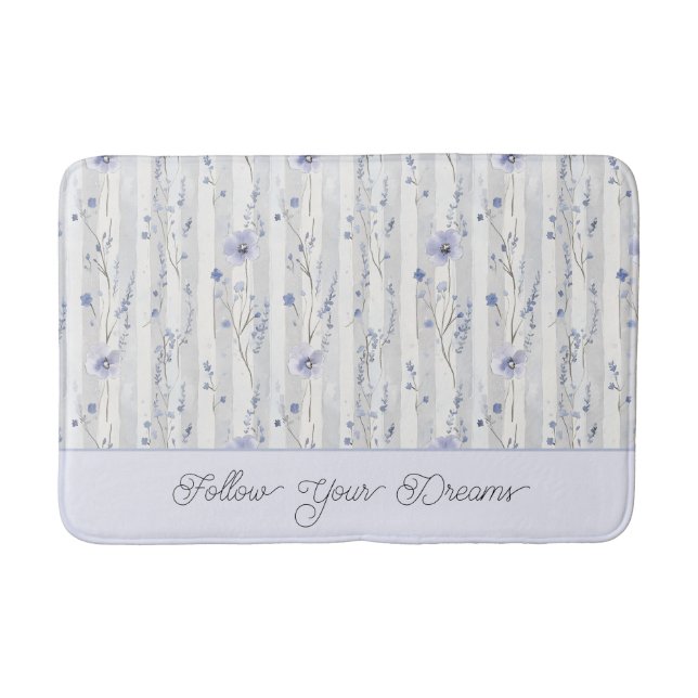 Tapis De Bain Assez Chic Fleurs Lavande Rayures  (Devant)