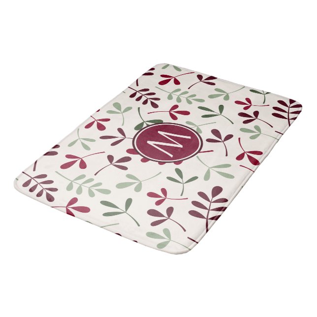 Tapis De Bain Asstd Feuille Ptn Reds Green Cream (Personnalisé) (Angle)