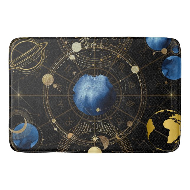 Tapis De Bain Astrologie céleste en velours noir (Devant)