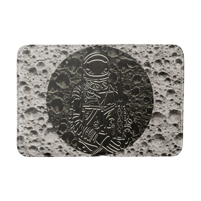 Tapis De Bain Astronaute sur la Lune Espace Noir & Gris (Devant)