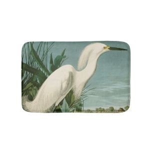 Tapis De Bain Audubon Héron de neige Oiseaux d'aigrettes blanche