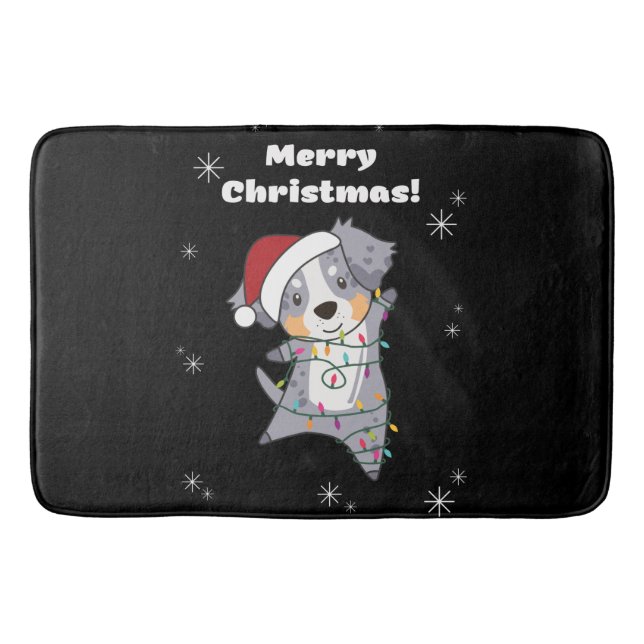 Tapis De Bain Australian Shepherd Merry Christmas Winter (Devant)