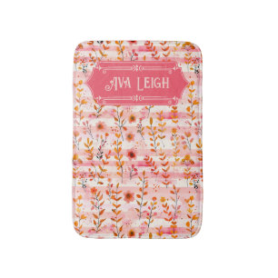 Tapis De Bain Ava Leigh rose et orange aquarelle Floral