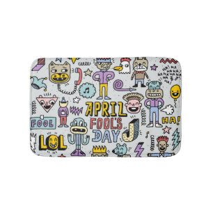 Tapis De Bain Avril Fools : Jeu de Doodles Colorés.