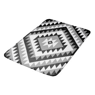Tapis De Bain Aztec Diamond Motif Design noir blanc gris