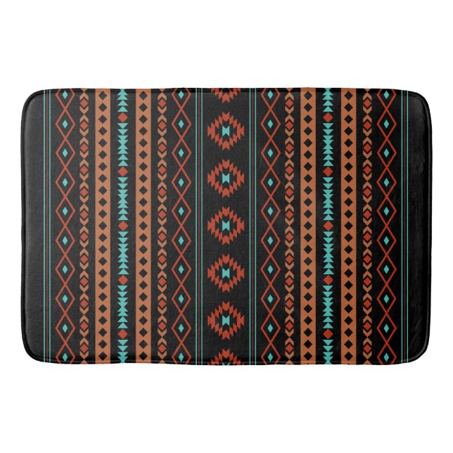 Tapis De Bain Aztec Rusts Turquoise Noir Motifs mélangés Motif (Devant)