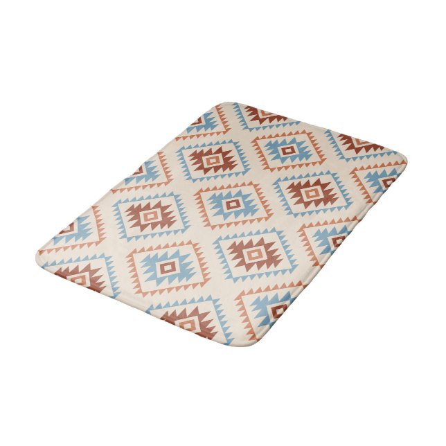 Tapis De Bain Aztec Style Motif Motif Blue Crm Terracottas (Angle)