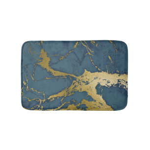 Tapis De Bain Azul bleu et marbre doré