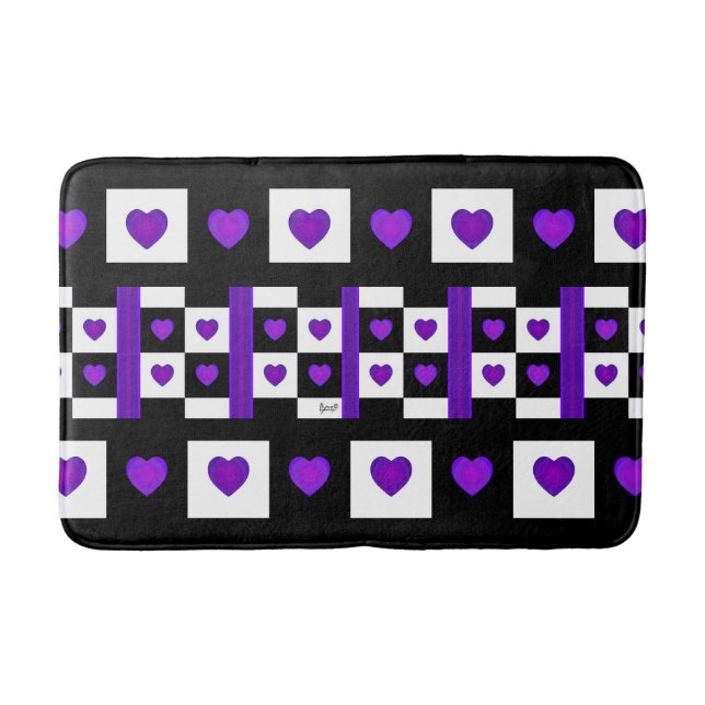 Tapis De Bain B&W Purple Hearts Beating (Devant)