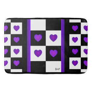 Tapis De Bain B&W Purple Hearts Beating Bath Mat