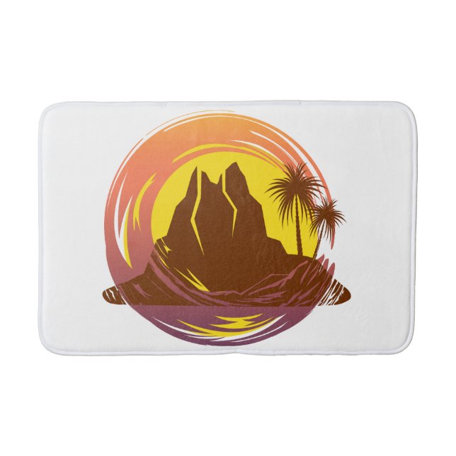 Tapis De Bain Badge avec paysage volcanique tropical et palmiers (Devant)