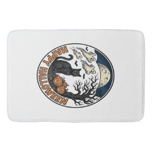 Tapis De Bain Badge Chat de Halloween Vintage Fantôme Clair de L