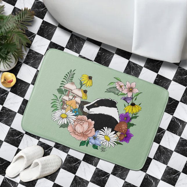 Tapis De Bain Badger Wild. Fleurs de champignons vert (Créateur téléchargé)